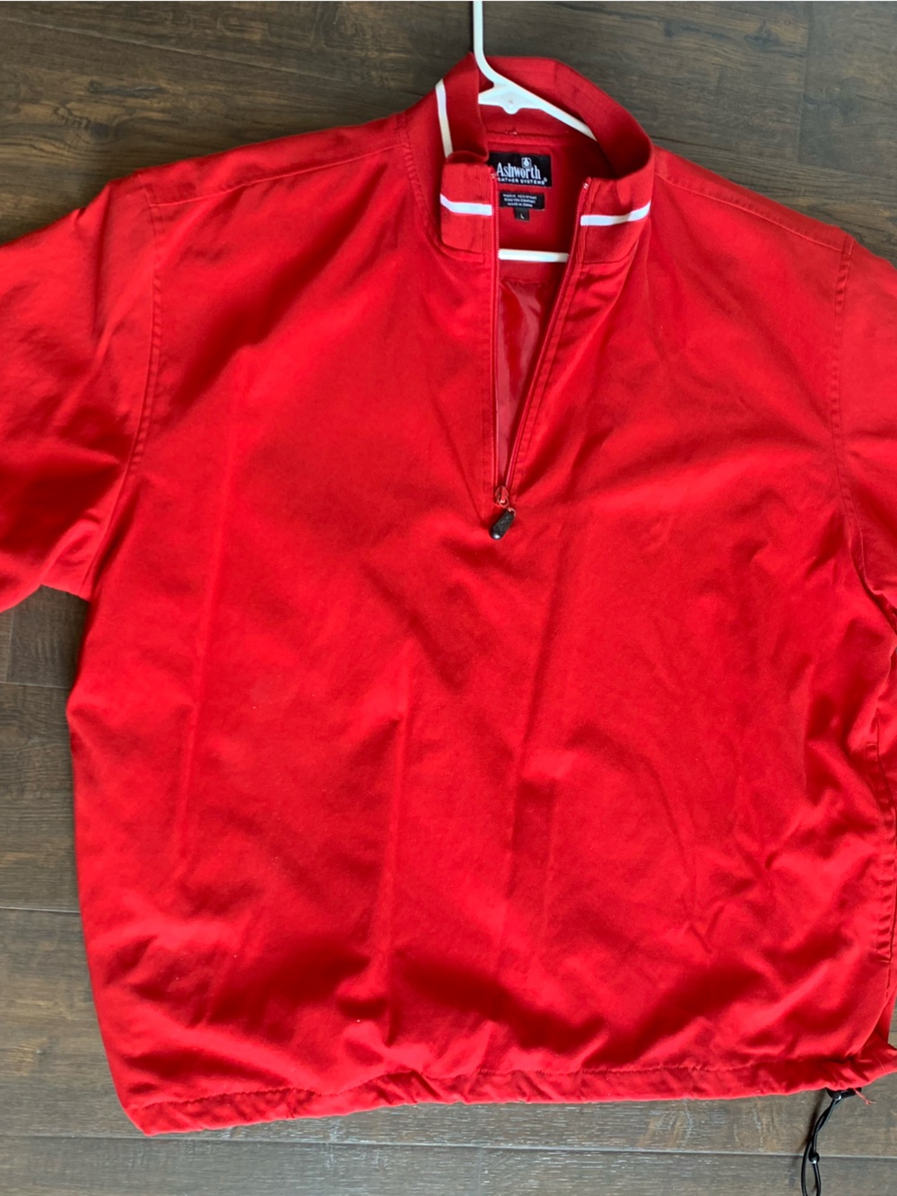 Ashworth Red Short-Sleeve Zip Pullover with White Stripe